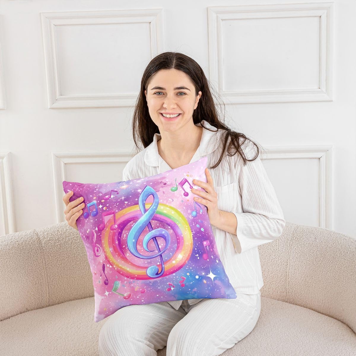 Manfei Musical Note Throw Pillow Cover Colorful Musical Notes Double Sides Pillow Case for Kids Girls Room Decor,Music Theme Musicians Cushion Cover for Bed Couch Sofa,1 Pack 16"x16" image 2