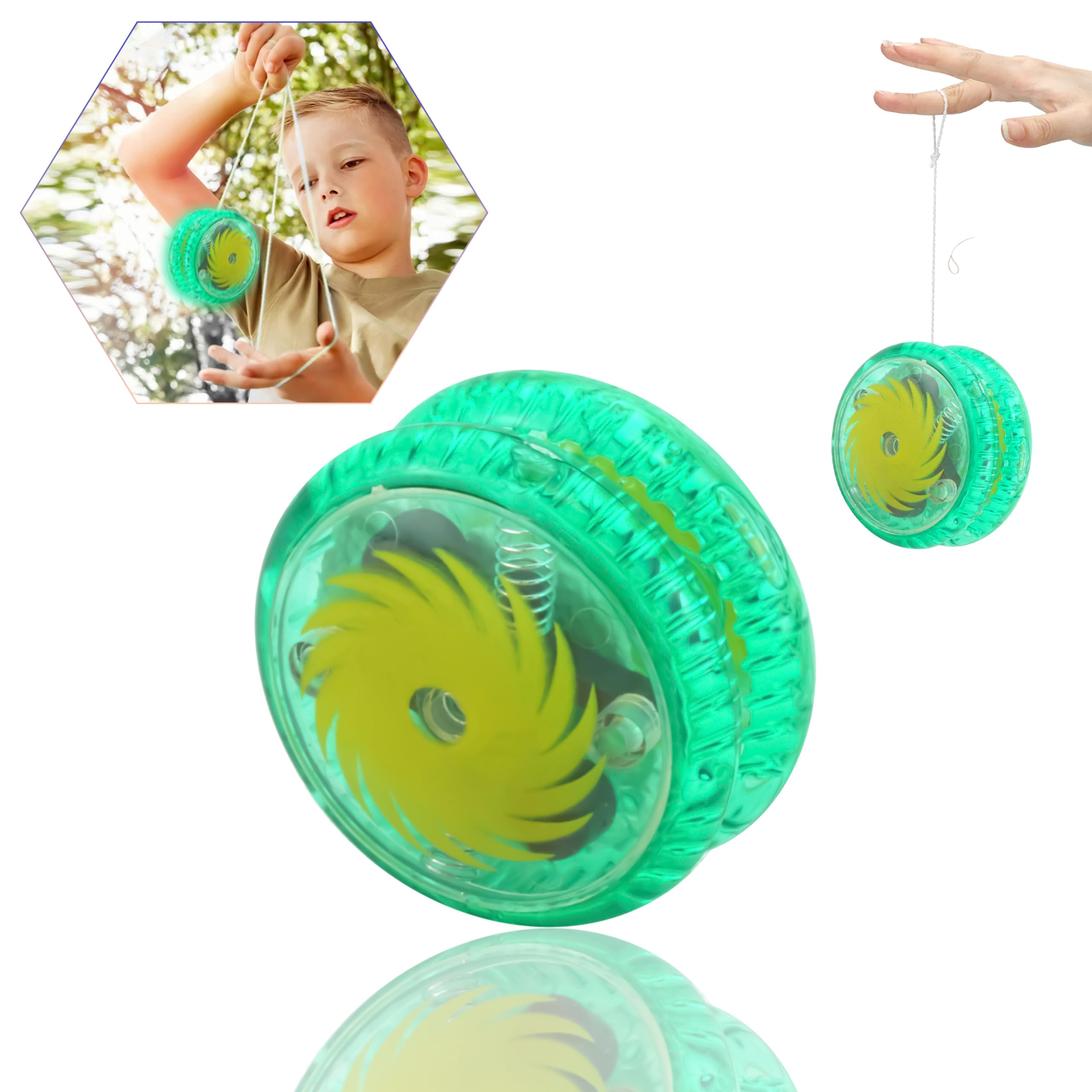HOVUK 1x Light Up Responsive Yoyo in Green Colour, Stable and Sturdy with Yoyo String, Great Gift for Kids and Beginner Players to Perform (335007)