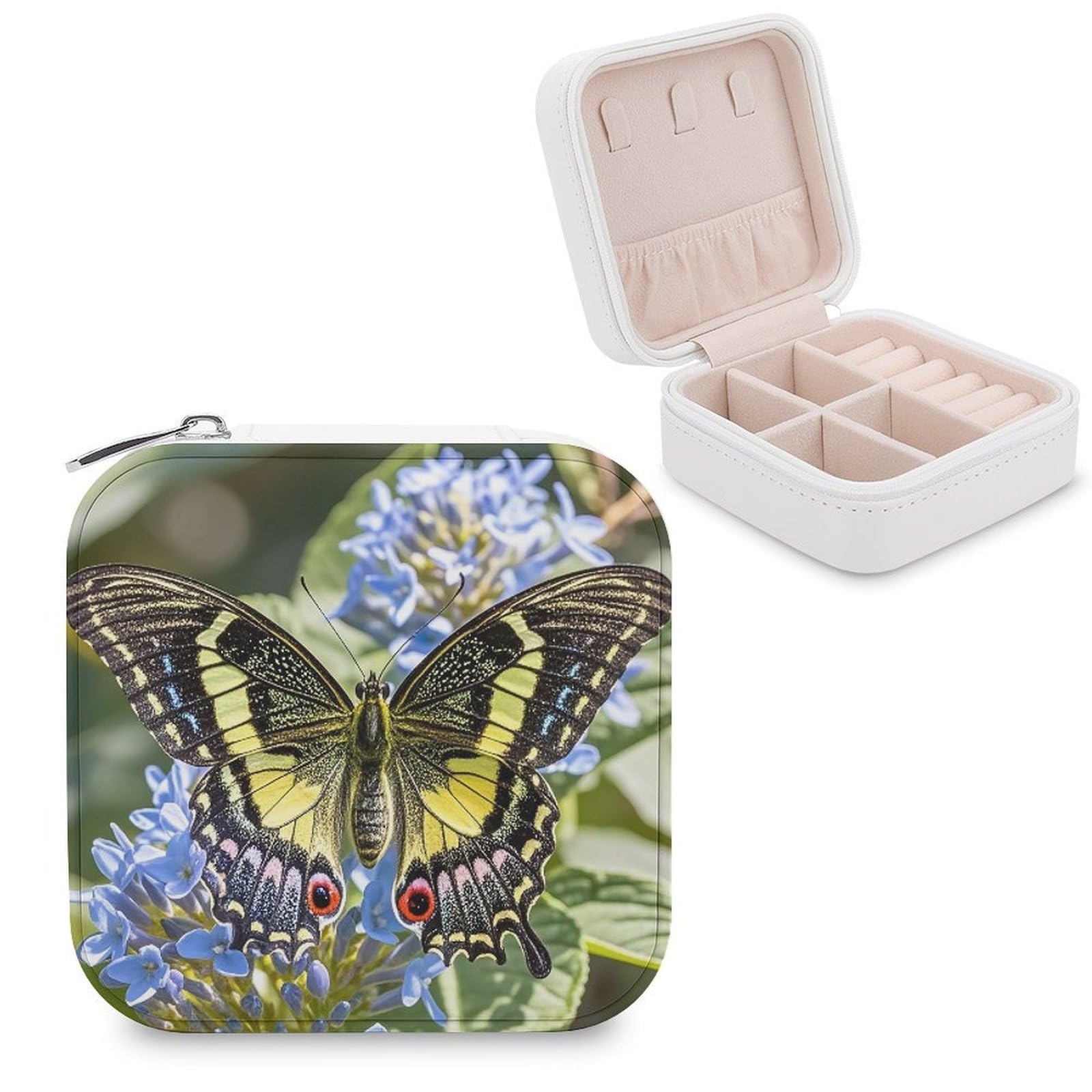 FekiLoot Nice Butterfly Travel Jewelry Box Small Jewelry Organizer Storage Case Portable PU Leather Mini Jewellry Travel Case Necklace Ring Storage Organizer Gift for Women