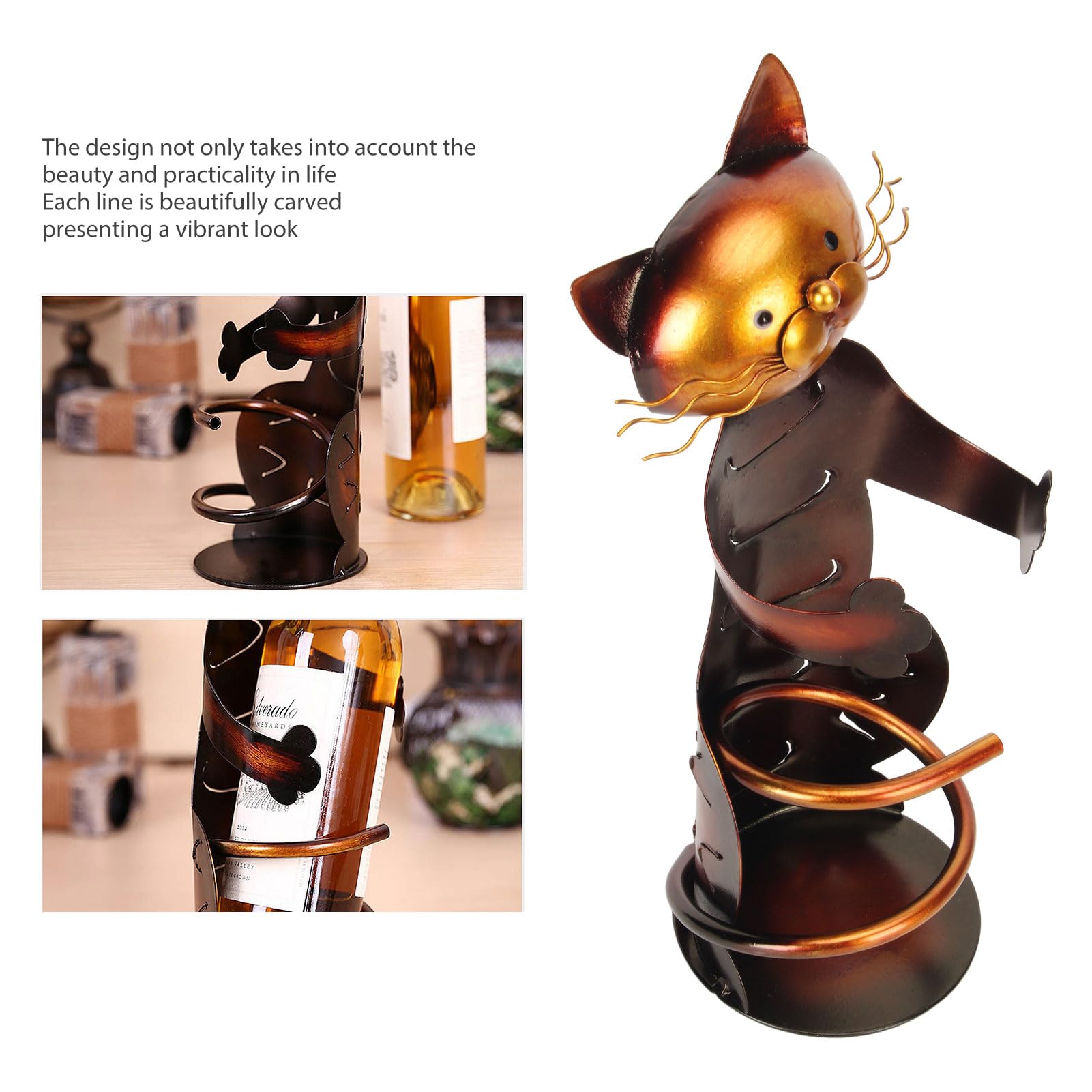 Kat Wijn Houder Wijn Plank Metalen Sculptuur Praktische Woondecoratie Interieur Ambachten