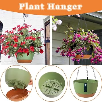 3Pcs Hanging Plant Pot,Hanging Basket with Drainage Holes and Saucers,Hanging Plant Holder for Outdoor Indoor,Hanging Basket Indoor for Plants Flowers (Dark Gray)