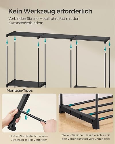 SONGMICS Armoire de Rangement, Penderie Pliable, Dressing, Armoire Métallique, avec 5 Barres de Suspension, Porte-vêtements, pour Vestiaire, Chambre, 205 x 43 x 166 cm, Noir d’Encre RYG035B01 - 4