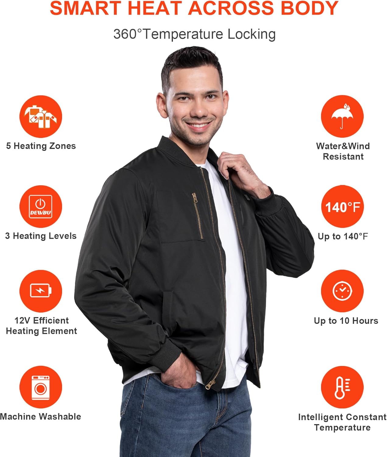 DEWBU Men's Heated Jacket with 12V Battery, Bomber Jacket Padded Waterproof Heating Coat for Winter Outdoor - Image 3