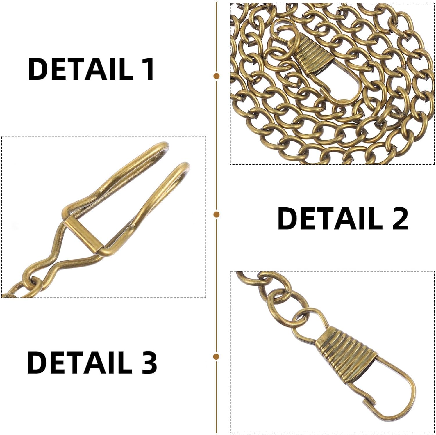 3Pcs Vintage Pocket Watch Chains with Metal Buckle 37.5Cm Hanging Pocket Keychain for Men’S Jeans Belt and Purse Antique Bronze Vest Chains