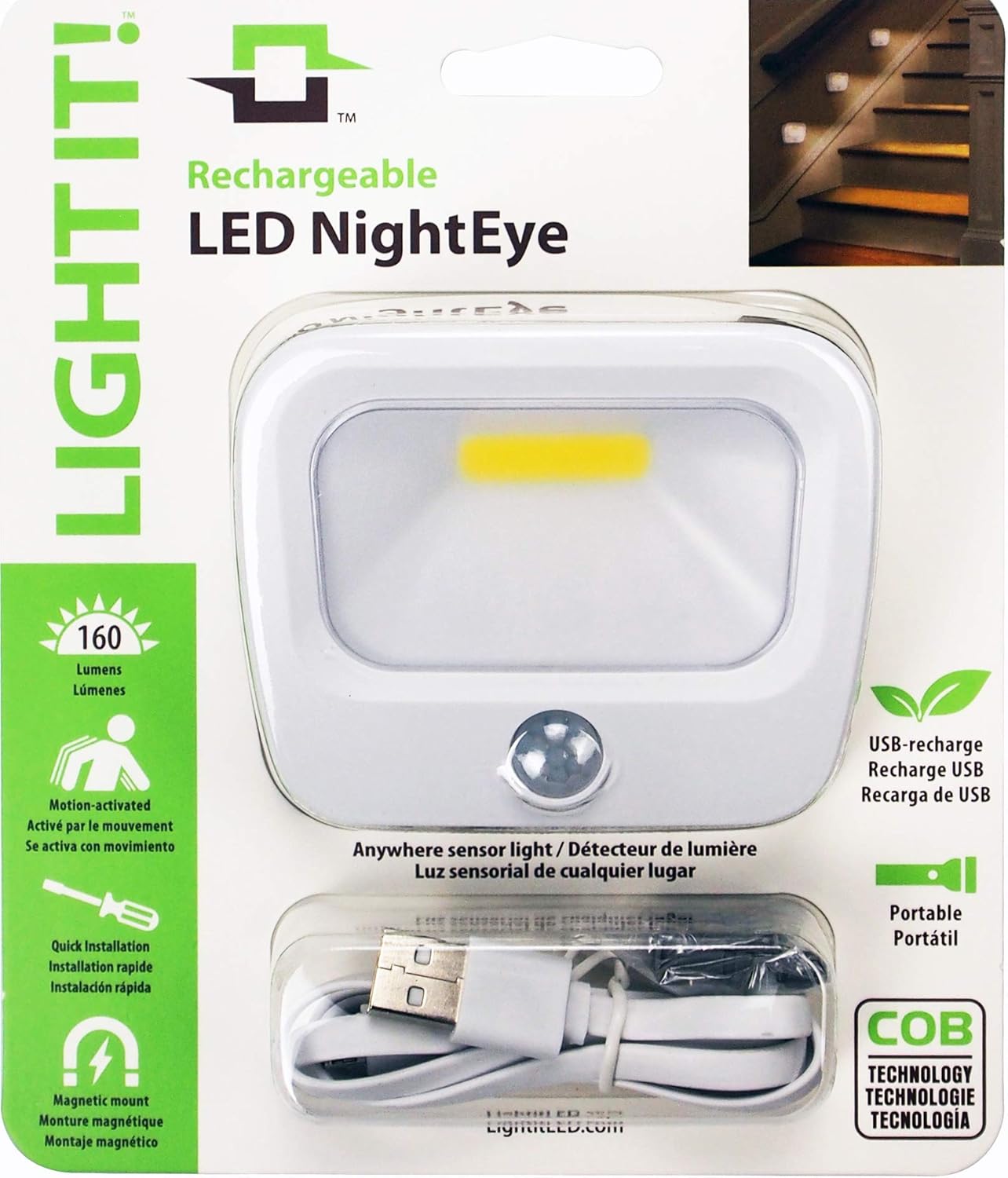 LIGHT IT! By Fulcrum, 35002-308 Rechargeable LED NightEye, White, Single Pack