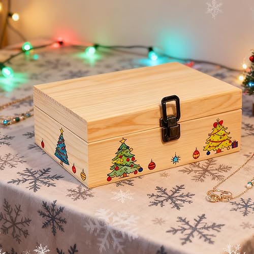 Miniatura 6 de Caja de madera de 8.26 x 6 x 3 pulgadas, pequeña caja de madera natural para manualidades y almacenamiento, caja de madera sin terminar para