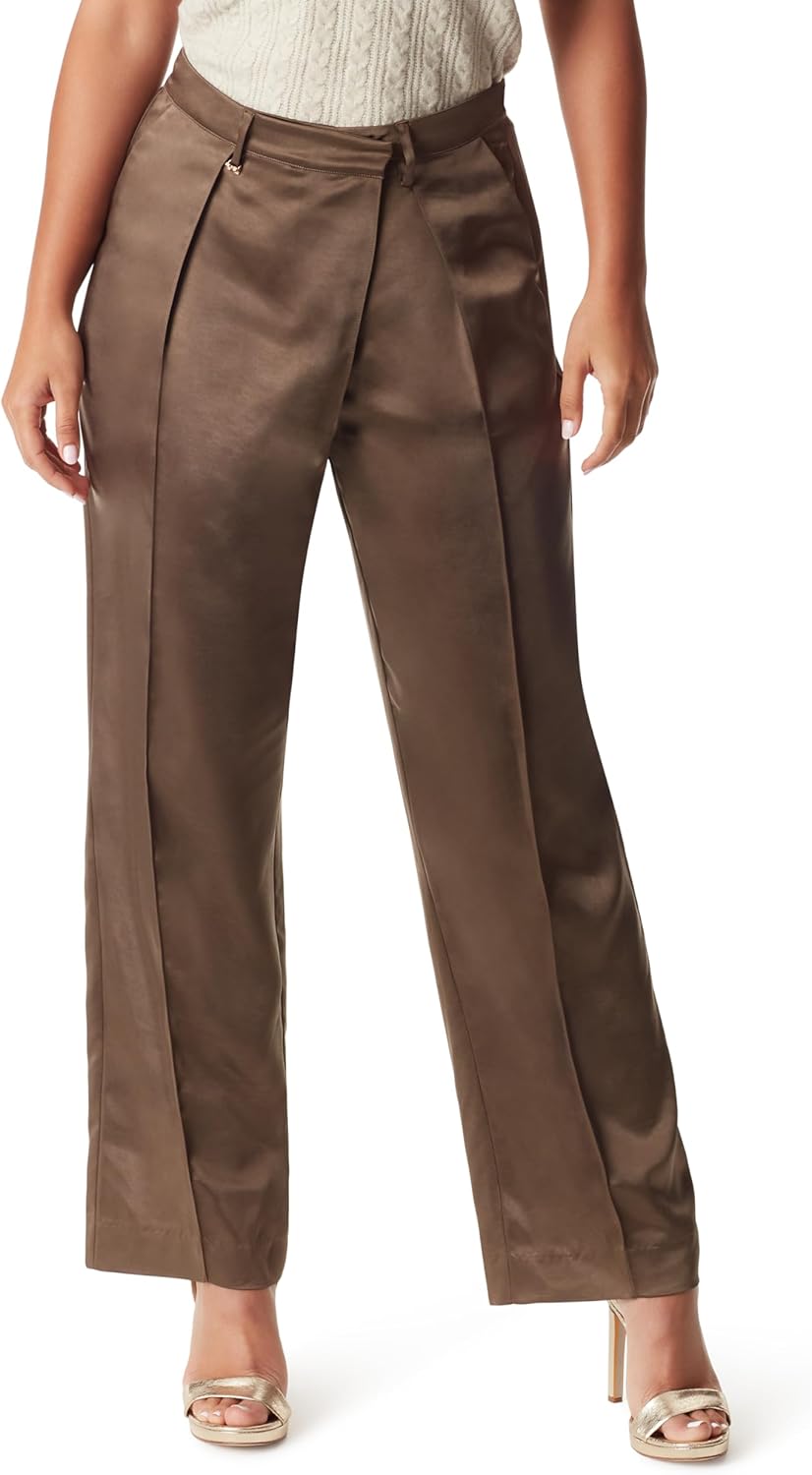 Women's Devyn High Rise Front Crossover Slight Taper Wide Leg Trouser Standard