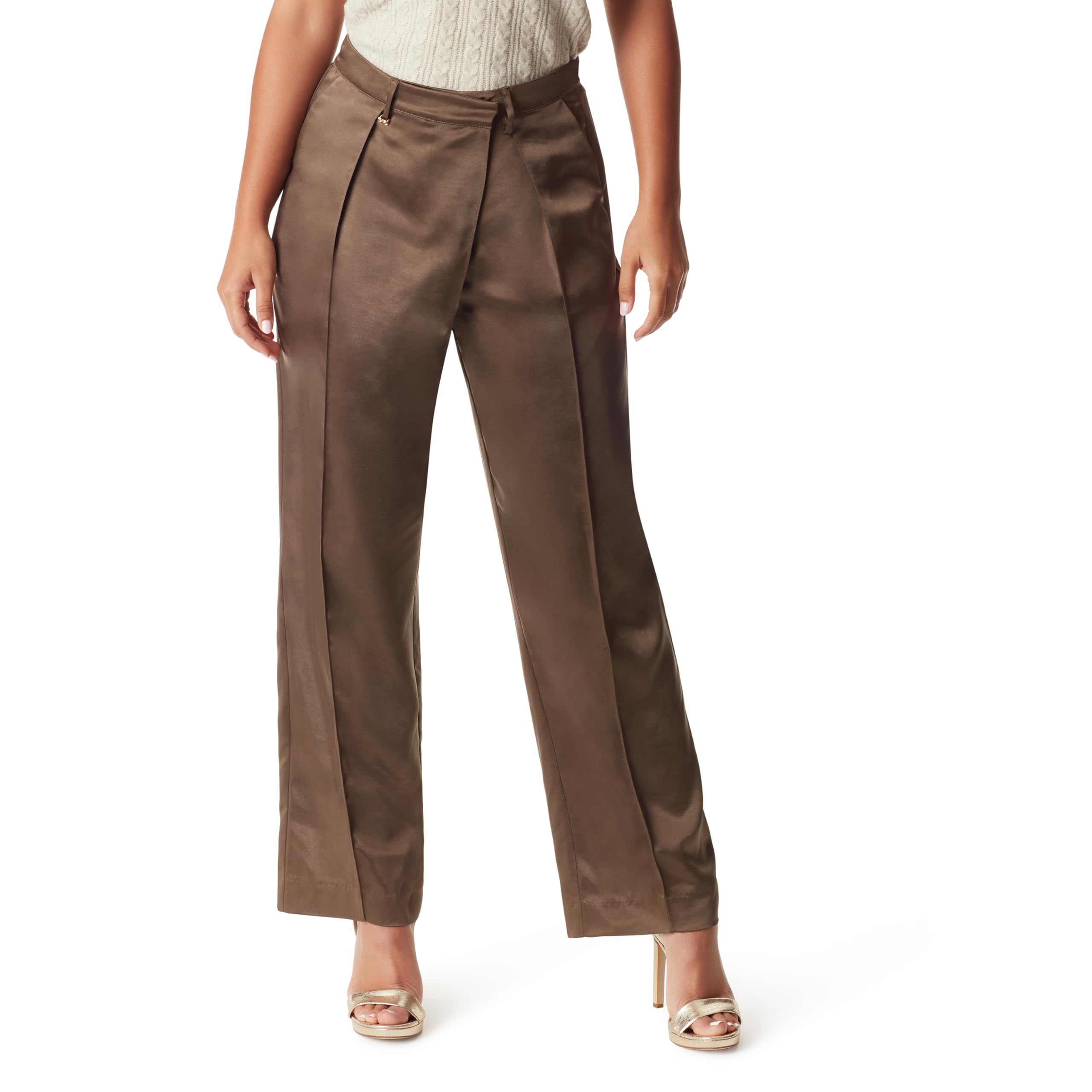 Womens Devyn High Rise Front Crossover Slight Taper Wide Leg Trouser Standard
