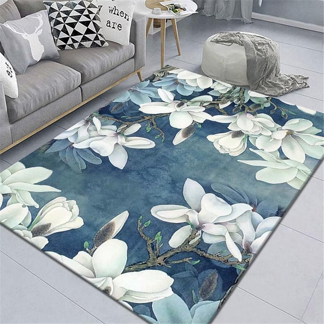 Decoracion Dormitorio Juvenil Alfombra Azul Floral Decorativa para El Hogar Infantil Lavable En Lavadora Sofas Baratos Blanco 100X200Cm