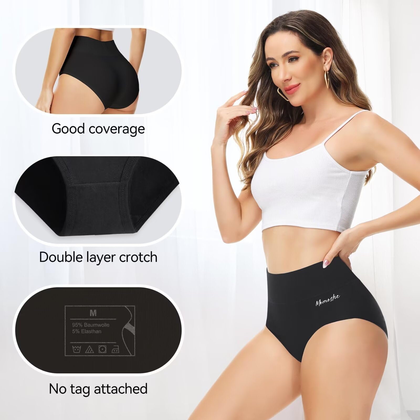 Momoshe Mutande Donna Cotone Vita Alta Pacco da 5 Slip Traspirante Culotte Comode Elasticizzato Intimo