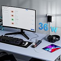 Vista 9 de Powered USB Hub, 10-Port USB Splitter Hub (7 Faster Data Transfer Ports+ 3 Smart Charging Port) with Individual LED On/Off Switches and 12V/3A Power