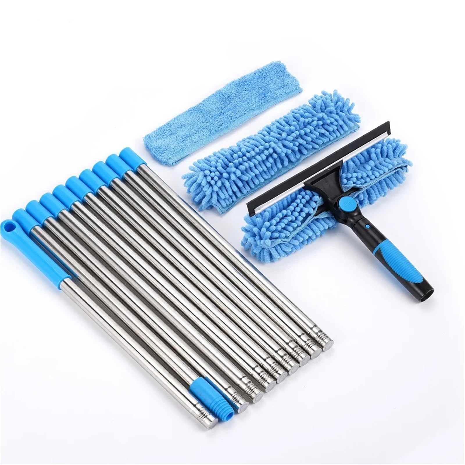 Duschabzieher Für Glastüren 2-in-1-Glasreiniger-Rakel mit Teleskop-Metallstange, 27 cm, Reinigungstuch, Verstellbarer Fensterwischer for Zuhause