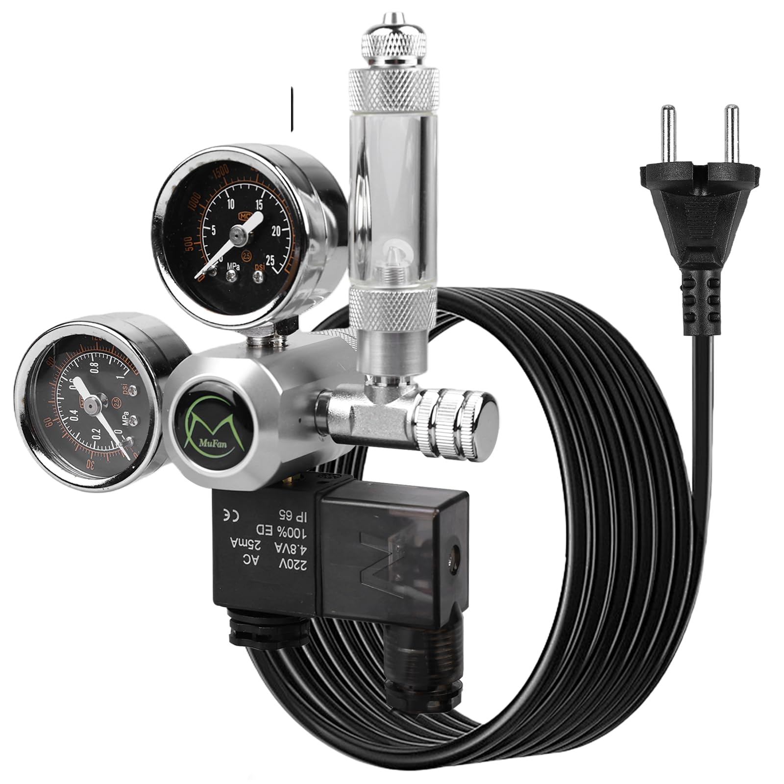 Aicharynic Riduttore di pressione di CO2, regolatore di CO2 per acquari, display a doppio occhio, interfaccia W21.8, riduzione di pressione di CO2, acquario con valvola a solenoia, contatore di bolle