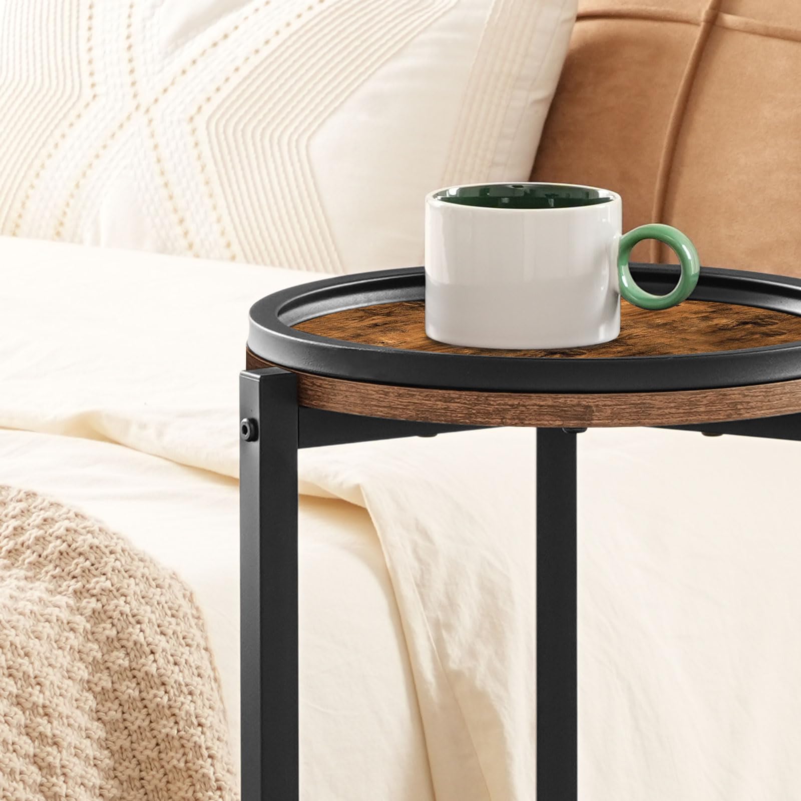 HOOBRO Beistelltisch, Kleiner Tisch, 2-stufiger runder Couchtisch, Sofatisch, Getränketisch, für kleine Räume, Wohnzimmer, Schlafzimmer, Vintagebraun und Schwarz EBF167BZ01