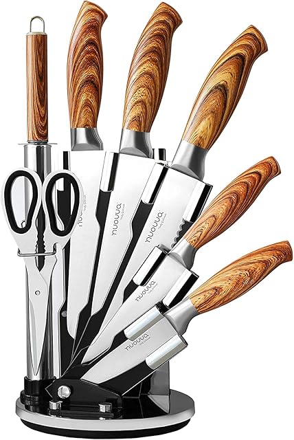 Sharp Kitchen Knife Set  Rotating 7 Pcs Stainless Steel Knife Block  360 Degree Rotating Acrylic Stand  by Nuovva