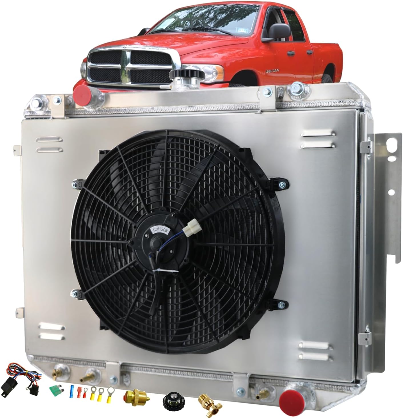 ReadyCool 3 Row Radiator Shroud Fan for 1999-2003 Dodge Ram 1500 2500 3500 Van Truck, 1995-1998 B1500 B2500 B3500, 84-94 B150 B250 B1350 3.9L V6 5.2L 5.9L V8