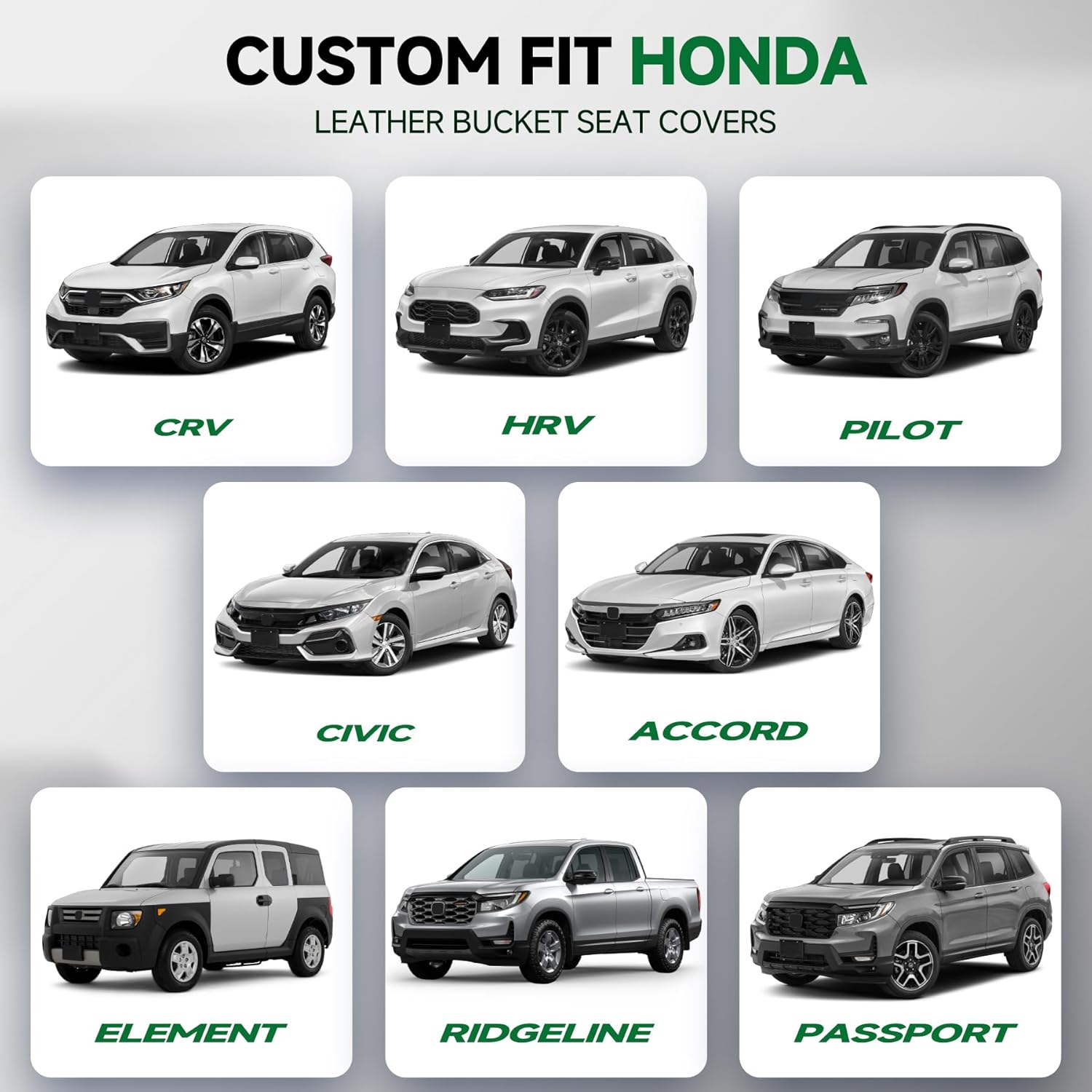 GIANT PANDA Front Seat Covers for Honda CRV HRV Civic Accord Pilot Element Passport Ridgeline, Faux Leather Bucket Seat Cover Fit Honda Seat Protectors (Black & Gray) 2-Pack