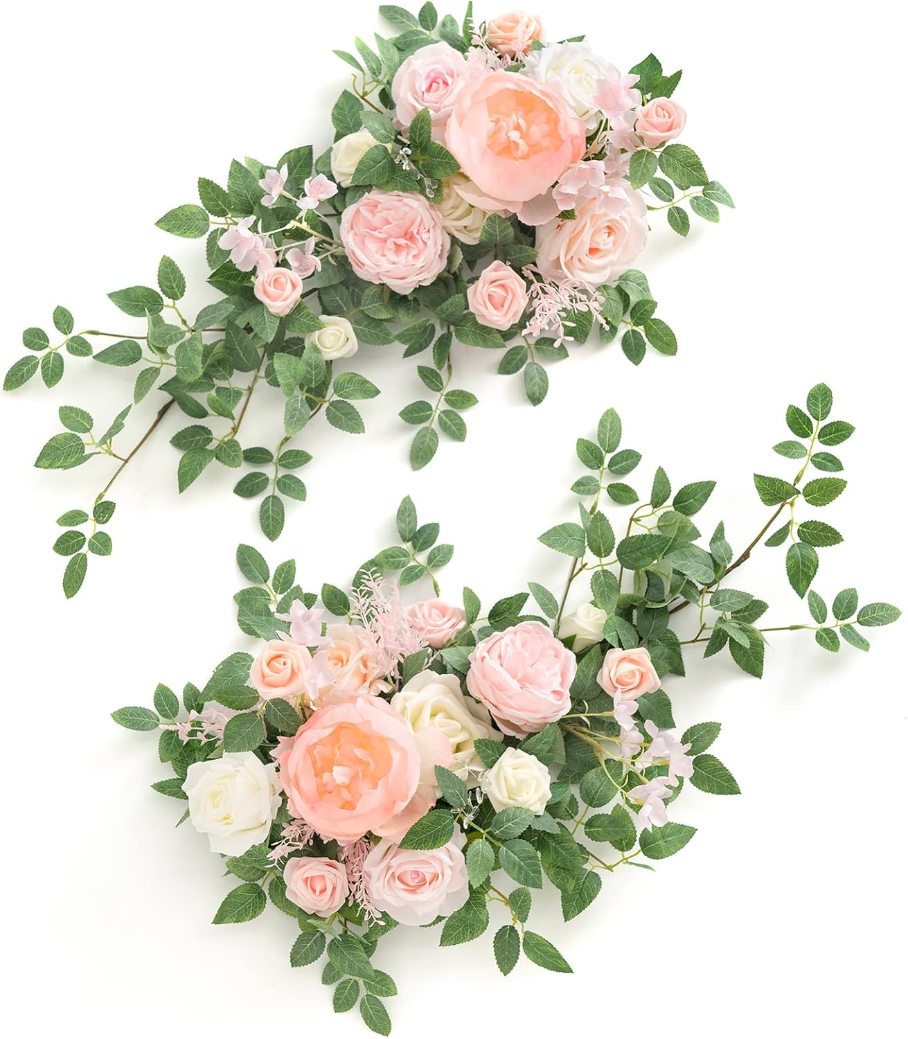 Ling's Moment 2pcs Artificial Floral Swags Centerpieces, Wedding Flower Greenery Arrangements for Sweetheart/Head Table Decor Wedding Car Wall Window Arch Home Garden Decor | Blush