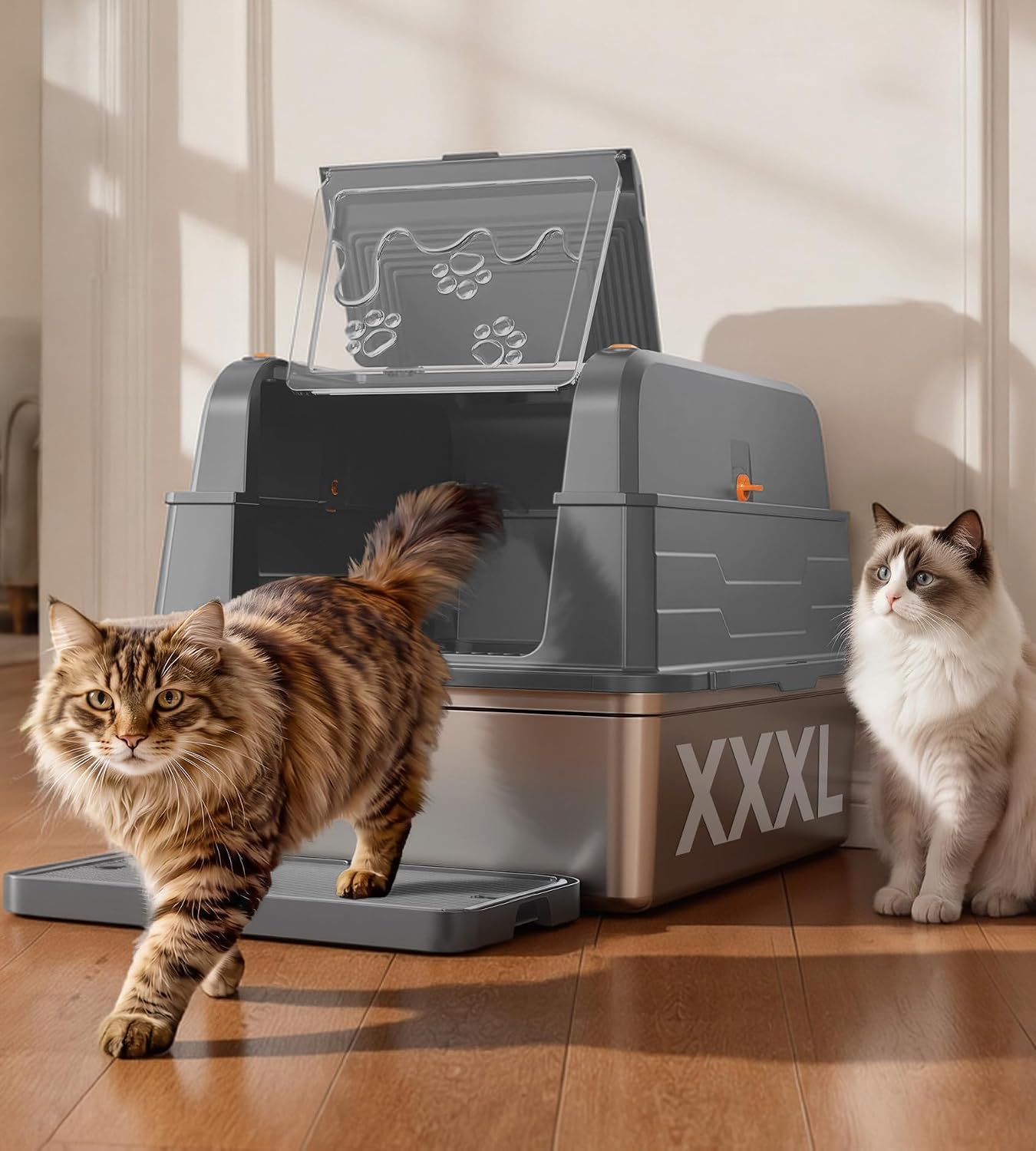 Catlike Upgrade XXXL Stainless Steel Cat Litter Box 3-Layer Leak-Proof