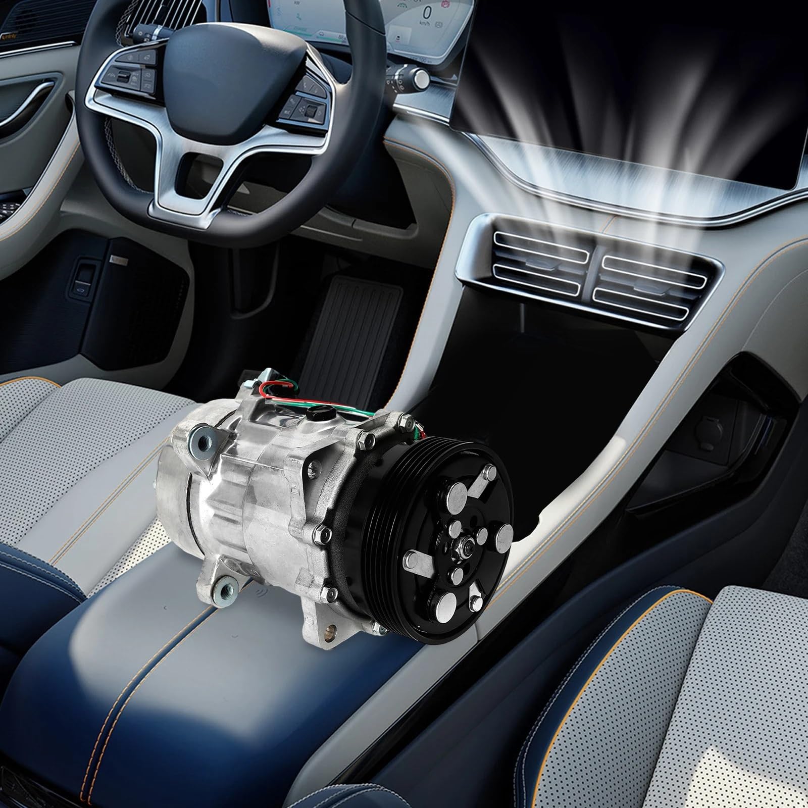compresor AC polea Compresor de CA automotriz estable, conjunto de compresor de aire acondicionado para vehículo de 12V embrague climatizador auto