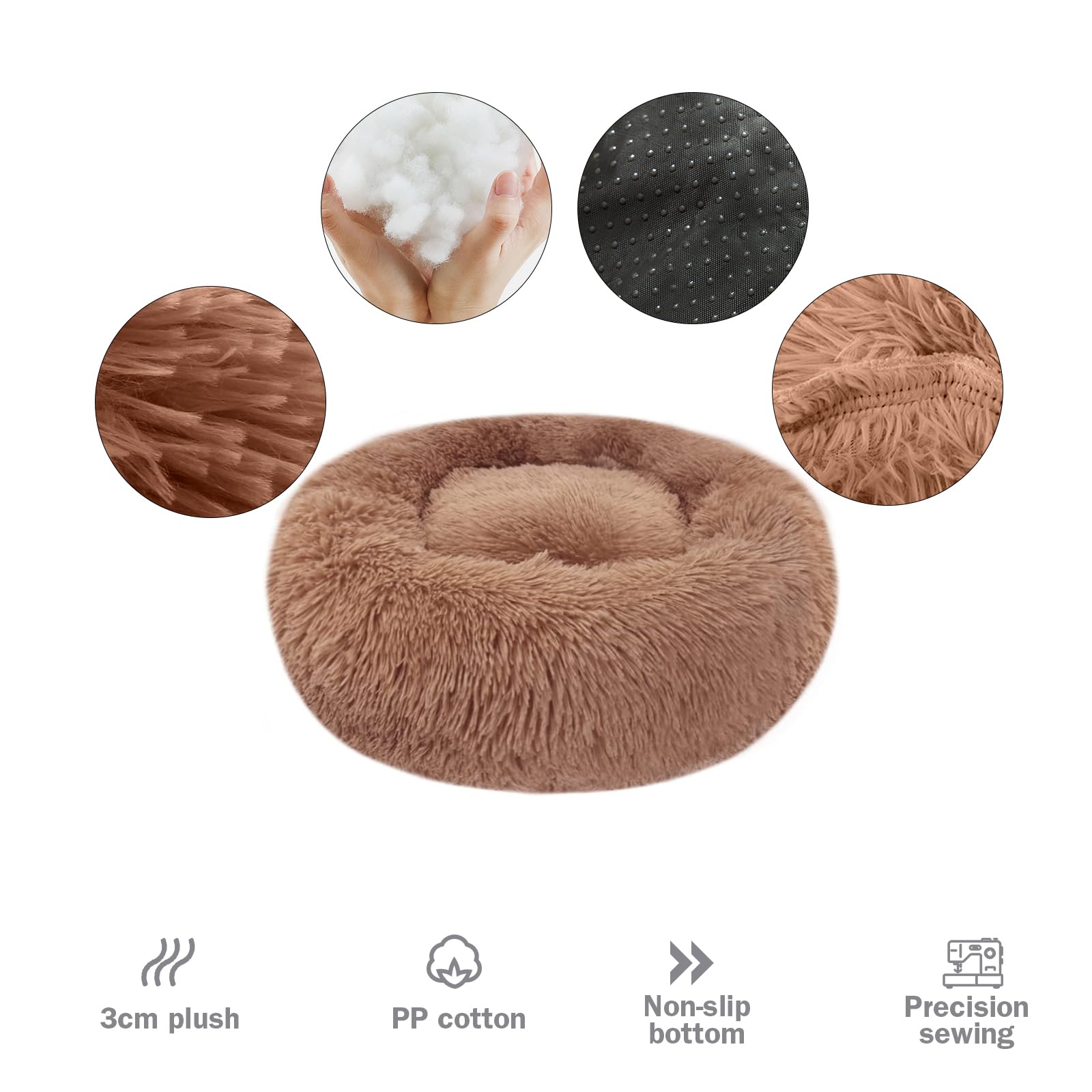 Cuccia Gatto Cane Antistress Morbida - Cuscino Pelosa per Cani Gatti Interno Nuvola Soffice Peluche Rotondo da Ciambella, Letto Pelosa per Animale Domestico Piccola Media (L-60cm/23.6in, Caffè)