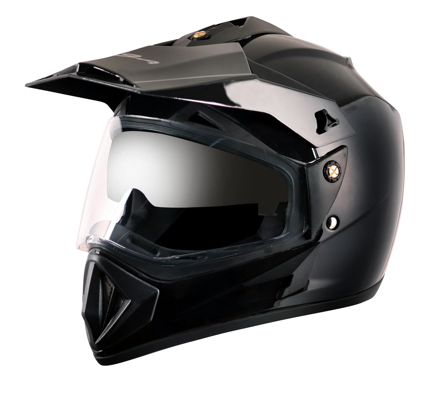 Vega Off Road ISI Certified Gloss Finish Full Face Dual Visor with Peak Helmet for Men and Women Outer Clear Visor and Inner Smoke Sun Visor(Black, Size:L) Vega Off Road ISI Certified Gloss Finish Full Face Dual Visor with Peak Helmet for Men and Women Outer Clear Visor and Inner Smoke Sun Visor(Black, Size:L)