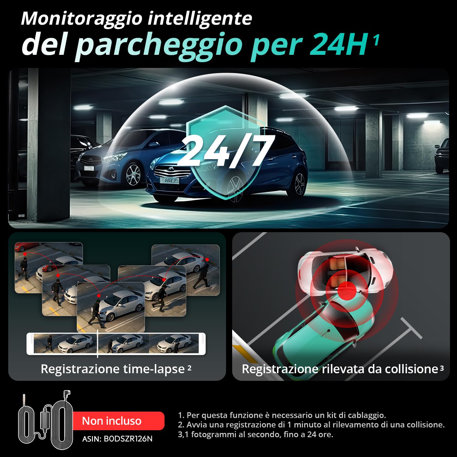 BOTSLAB Dash Cam 4K+1080PFronte Retro Dashcam con Scheda SD 64GB, Dashcam STARVIS 2,WiFi 5G,GPS,WDR Grandangolare a 170, Visione Notturna, WDR,Sensore G, Modalità Parcheggio 24H, Registrazione in Loop