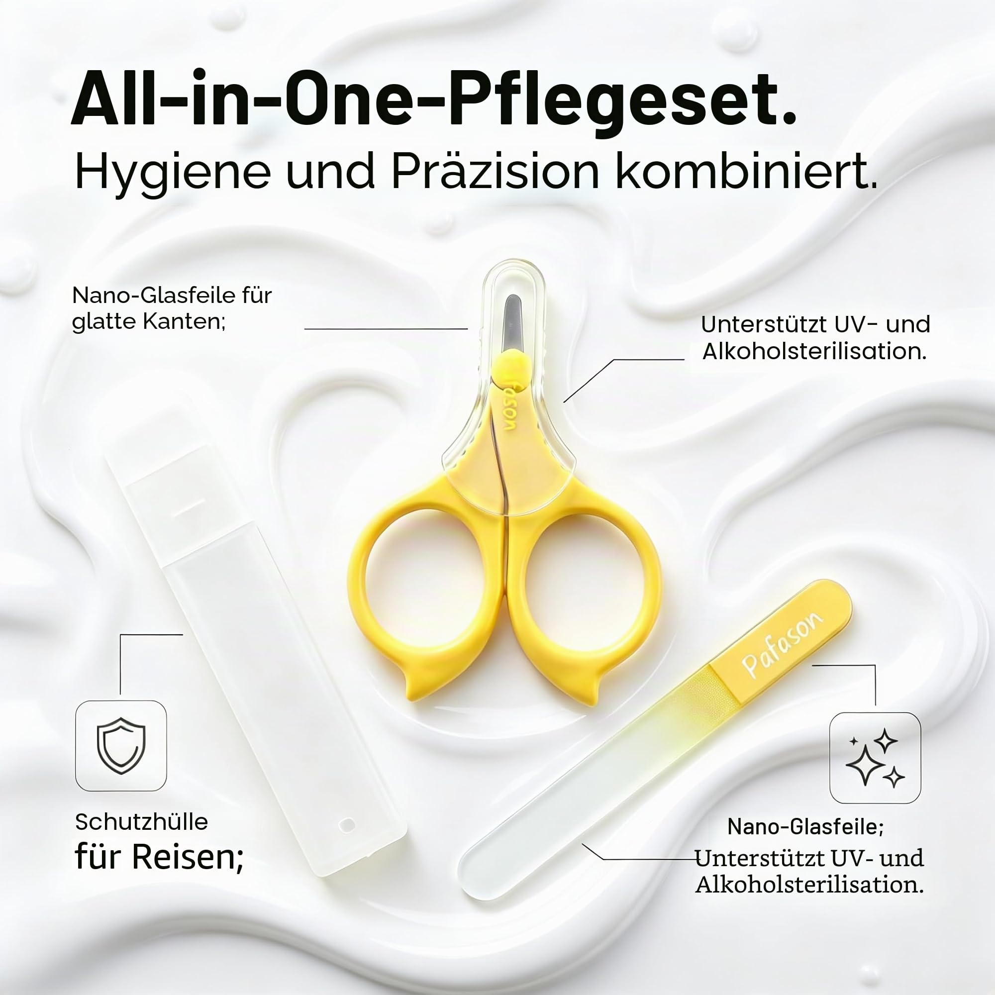 PAFASON Baby Rund Spitze Sicherheit Maniküre Nagel Schere und Baby Glas Nagel Feile Set, Rostfrei Stahl, Tschechisch Schwimmend Glas, Ideal für Säugling, Neugeborene, Babys Kleinkinder
