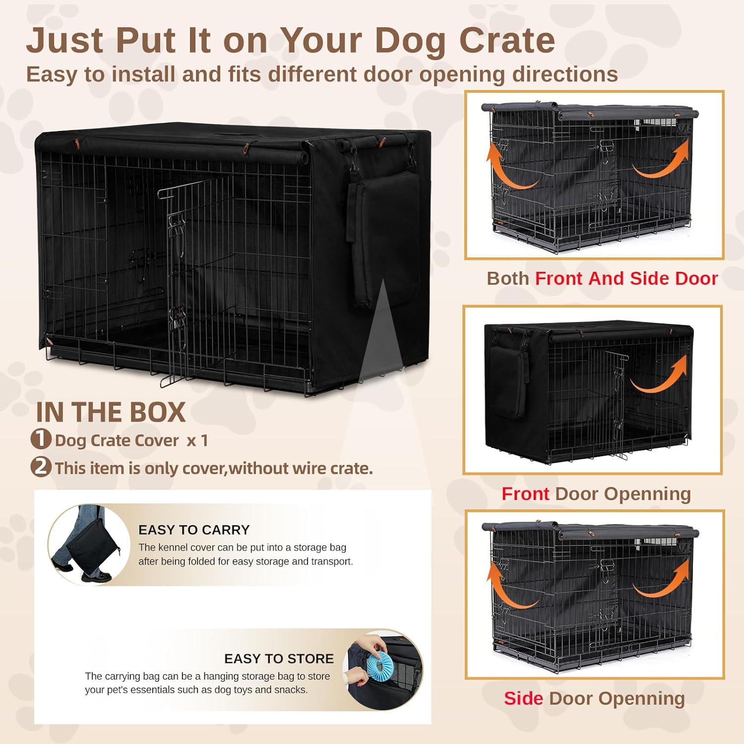 Dog Crate Cover for Anxiety,Water-Resistant,Windproof & Sun Resistant 600D Oxford Kennel Cover with Storage Bag,Calming Indoor Outdoor Pet Crate Cover for 42 Inch Wire Crates,Machine Washable,Black