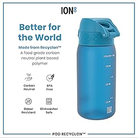 Ion8 Small Water Bottle, 350 ml/12 oz, Leak Proof, Easy to Open, Secure Lock, Dishwasher Safe, BPA Free, Carry Handle, Hygienic Flip Cover, Easy Clean, Odor Free, Carbon Neutral, Blue