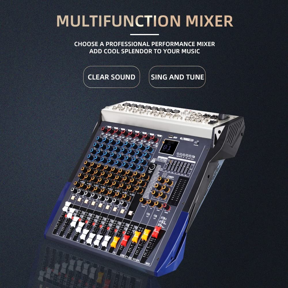 Mixer professionale a 8 canali per la registrazione di musica da palcoscenico DJ, karaoke, unità USB, ingresso registrazione computer, controller DJ con jack microfono XLR, alimentazione phantom 48 V