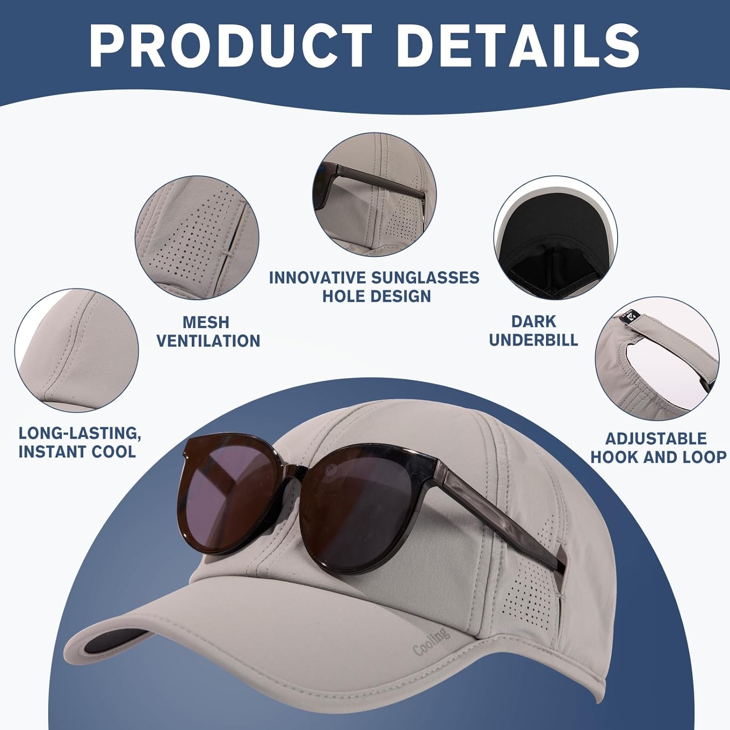 TOP-EX L/XL/XXL Unisex Moisture Wicking Baseball Cap Breathable Sport Hats Sun Protection Summer Cap with Sunglass Lock