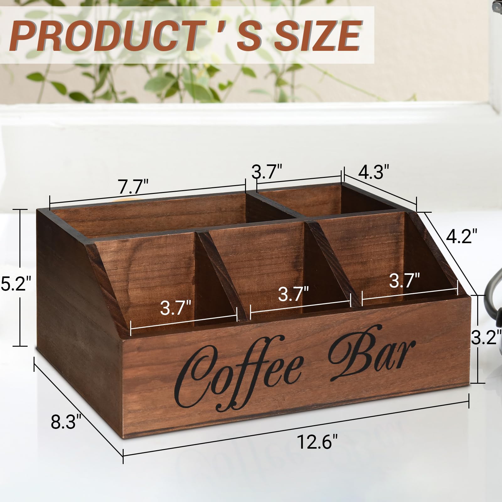 ugiftt Organizador de estación de café para mostrador, cesta de almacenamiento de cápsulas de café de madera, organizador de almacenamiento de condimentos de café y té, decoración rústica de barra de