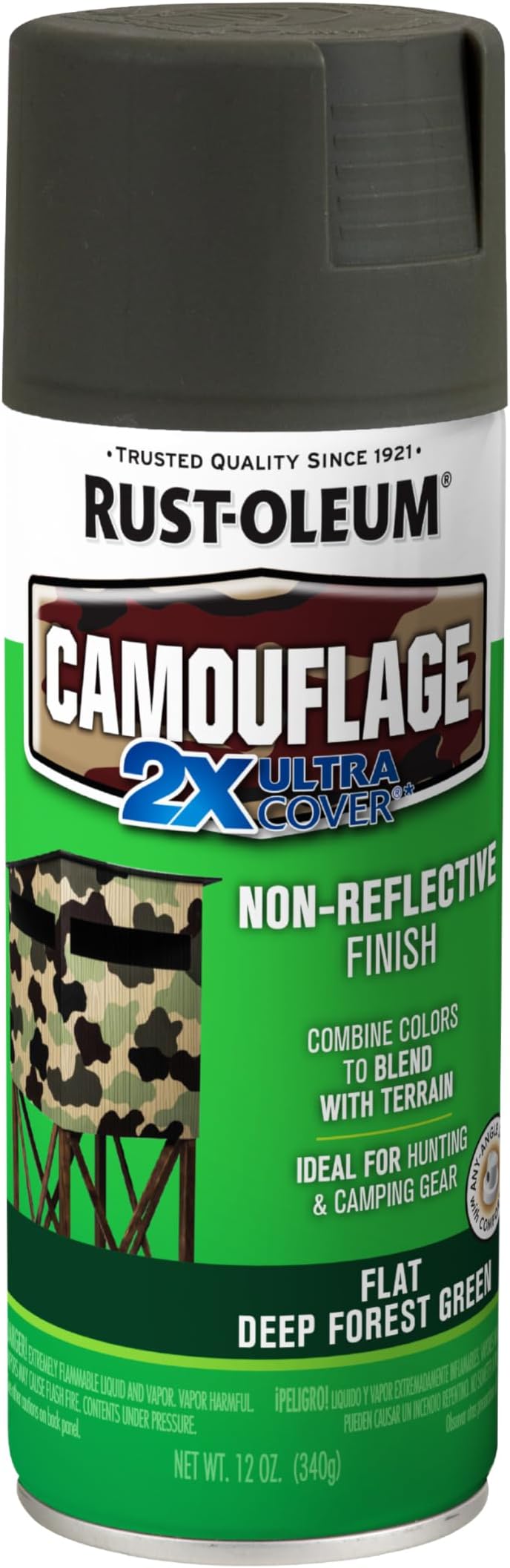 Rust-Oleum 279175 Camouflage 2X Ultra Cover Spray Paint, 12 oz, Deep Forest Green