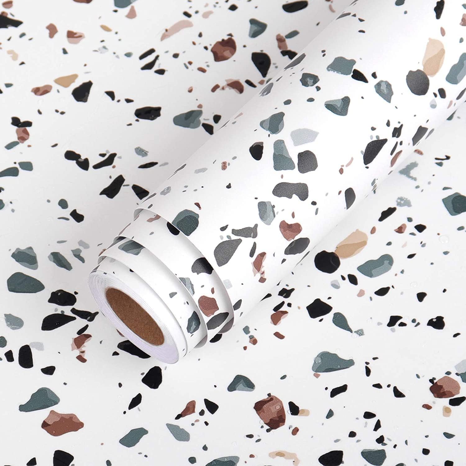 Terrazzo Contact Paper for Countertops Waterproof Peel and Stick White Dotted Kitchlf.