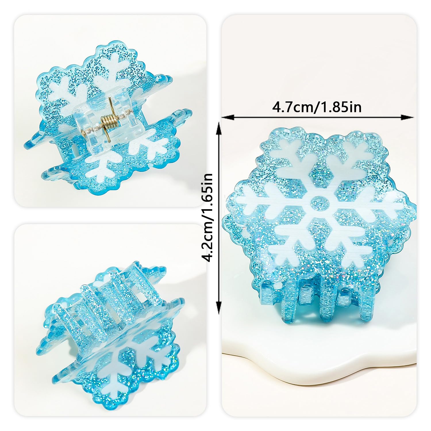 2Pcs Christmas Hair Claw Clips for Thick Hair And Thin Hair Winter Snowflake Hair Clips Blue Glitter Xmas Hair Barrettes Acrylic New Year Hair Accessories Cute Snowflake Shark Clip for Women - Image 7