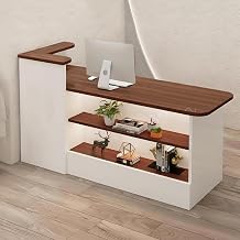 Wooden Reception Desk with Counter, Front Desk with Drawer & Cabinet, Modern Design for Office/Lobby/Salon