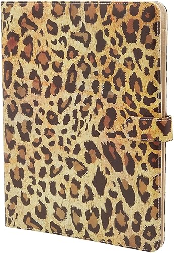 Miniatura 8 de Paper Junkie Carpeta de 3 anillas con estampado de leopardo, 13 x 10.5 x 1.8 pulgadas, piel sintética color marrón claro, carpeta con cubierta de