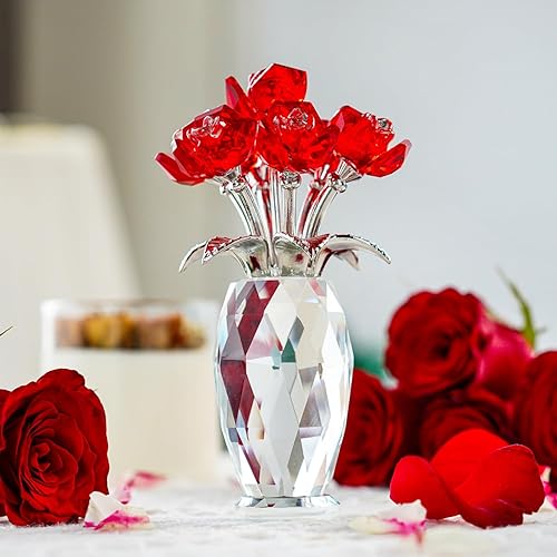 Pisapapeles de rosas de cristal rojo con base, ramo de flores de cristal, regalos para mujeres, novia, esposa, flores de cristal hechas a mano, Pisapapeles de rosas de cristal rojo con base, ramo de flores de cristal, regalos para mujeres, novia, esposa, flores de cristal hechas a mano,
