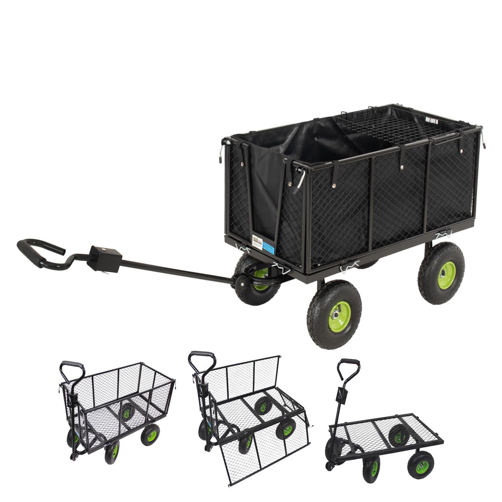 TRUTZHOLM Bollerwagen herausnehmbare Plane bis 550kg belastbar Handwagen Gitterwagen Gartenwagen Transportwagen | mit Rasentraktorkupplung an der Deichsel oder Handgriff gepolstert