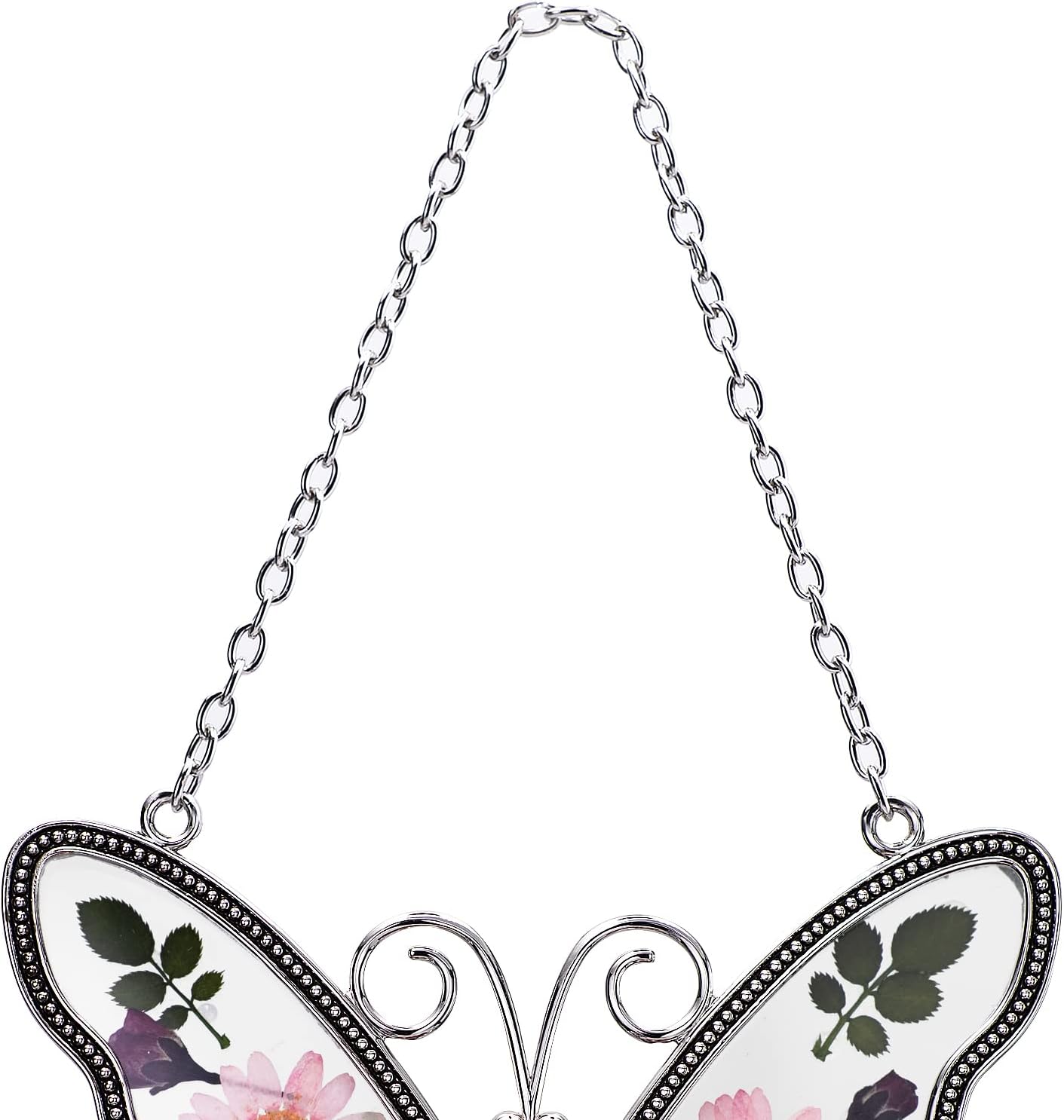 BOGDAN Butterfly Suncatcher with Pressed Flower Wings Mother's Day Butterfly Glass Wind Chime Ornament Charm with Metal Heart Happy Birthday Gifts for Aunt with Free Hook (Aunt) - Image 6