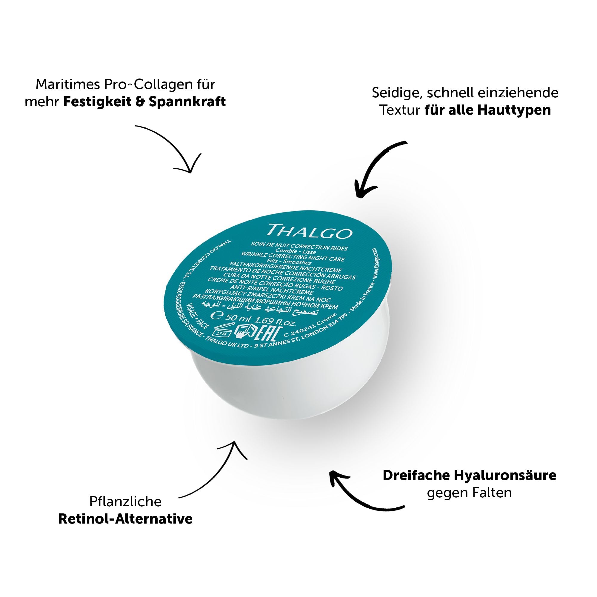 THALGO Hyalu-Procollagène Anti-Aging Gel-Creme 50 ml (Refill) – Faltenreduzierende Gesichtscreme mit Hyaluron & Kollagen – Mattierende Tagespflege für Spannkraft – Pflanzliche Retinol Alternative