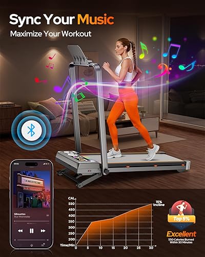 Miniatura 4 de Walking Pad with 15% 12-Level Auto Incline & Handle Bar, Trisomy 3.5HP Foldable Under Desk Treadmill, 450 LBS Capacity Treadmills for Home Hiking