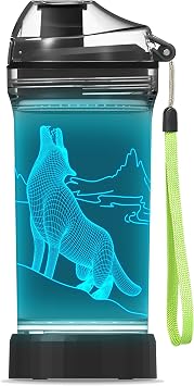 هدايا YuanDian Wolf ، زجاجة مياه Light Up Boy مع تصميم 3D Animal Wolf- 14 OZ Tritan BPA Free - Cool Drinking Cups Gift for School Baby Kids Child Christmas