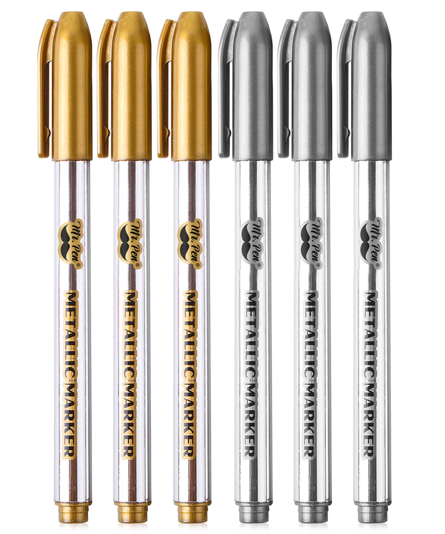 Mr. Pen- Metallic Paint Markers, 6 Pack, Silver Paint Marker, Gold Ink Pen, Silver Markers Permanent Metallic, Gold Metallic Marker