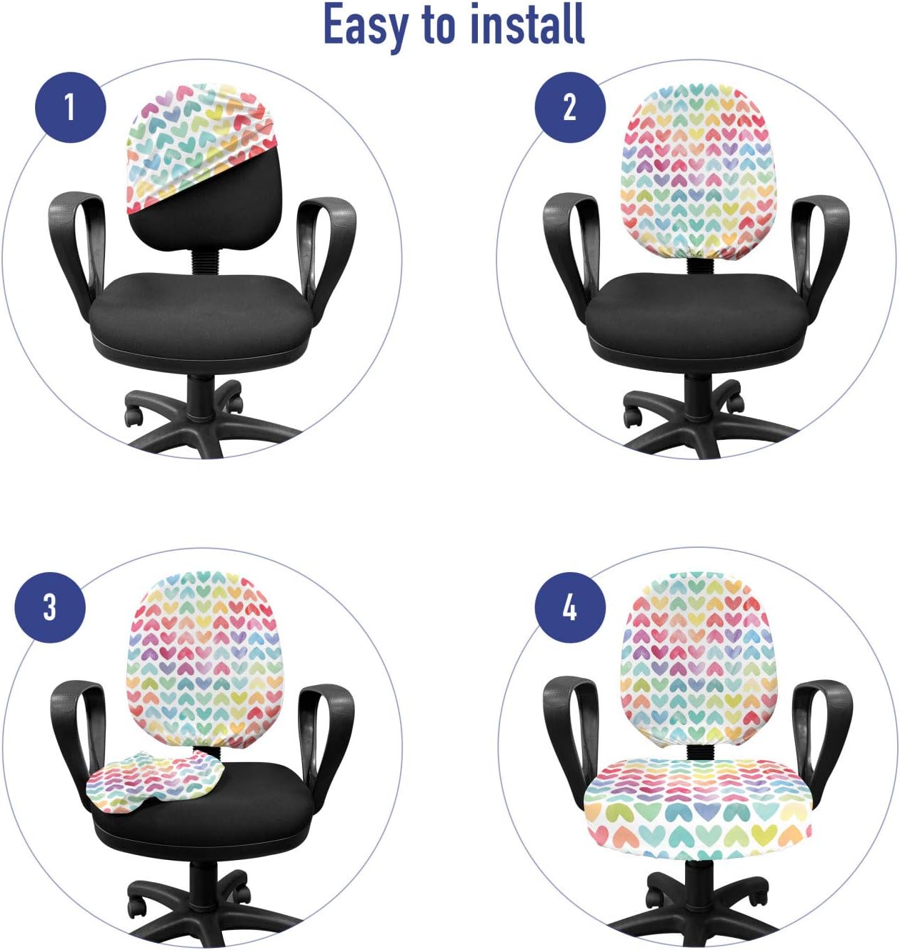 Ambesonne Watercolor Office Chair Slipcover, Valentine's Day Theme Colorful Little Hearts Vibrant Paintbrush Effect, Protective Stretch Decorative Fabric Cover, Standard Size, Pink Blue