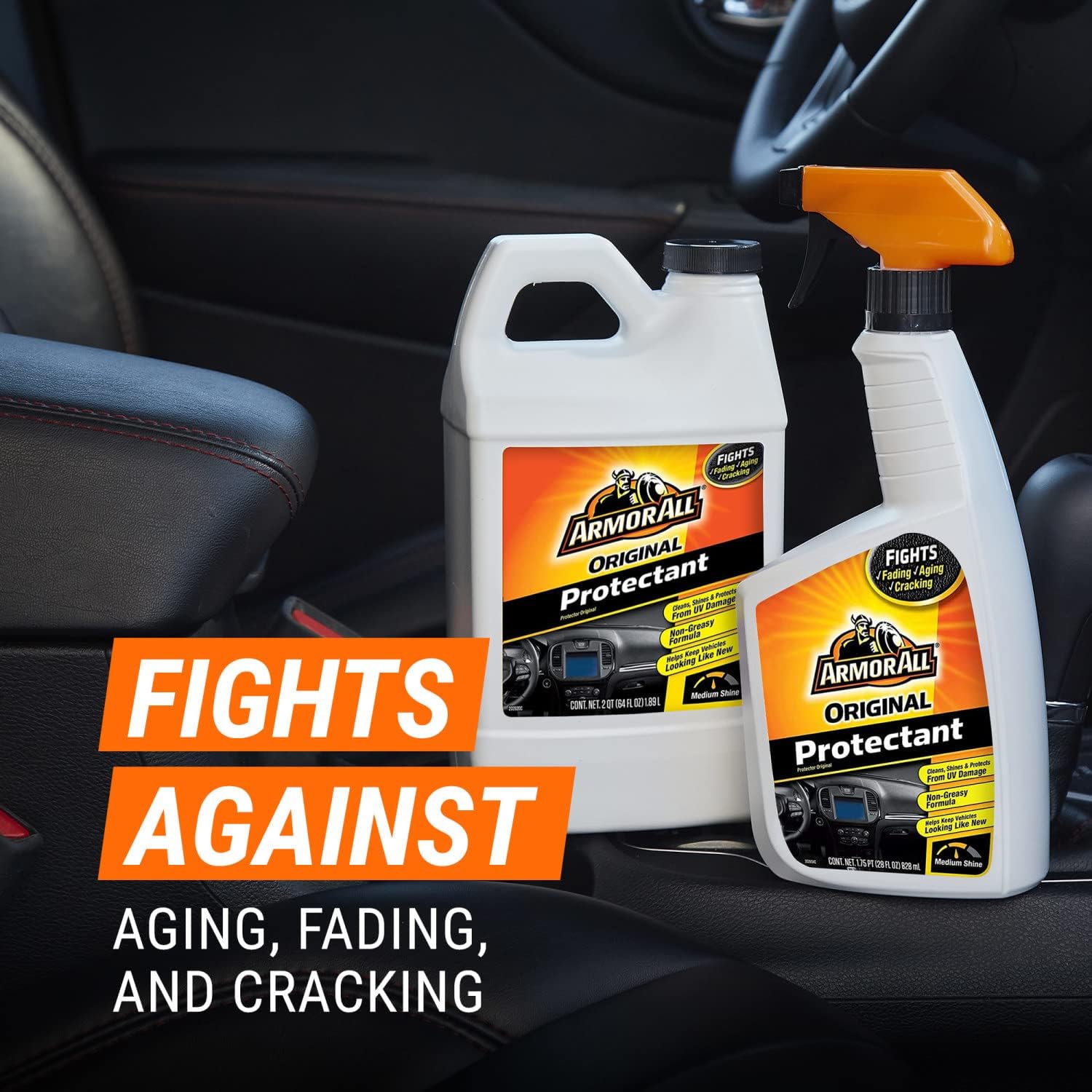 Armor All Original Protectant Spray and Refill, Interior Car Cleaner with UV Protection Against Cracking and Fading, 28 Fl Oz Bottle, 64 Fl Oz Refill