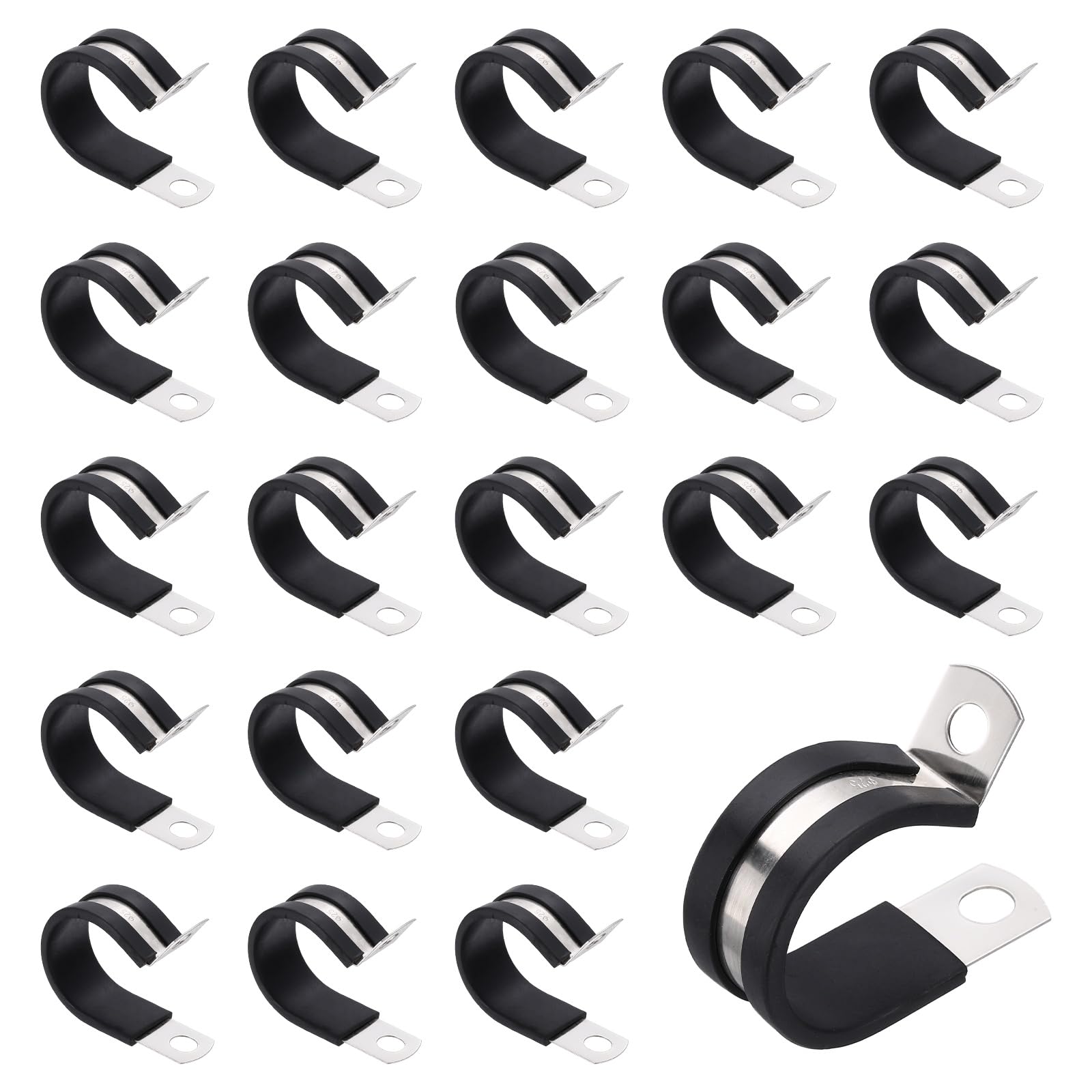Collier de serrage inox 25mm anti-vibration et isolation EPDM pour tuyauterie lot de 50
