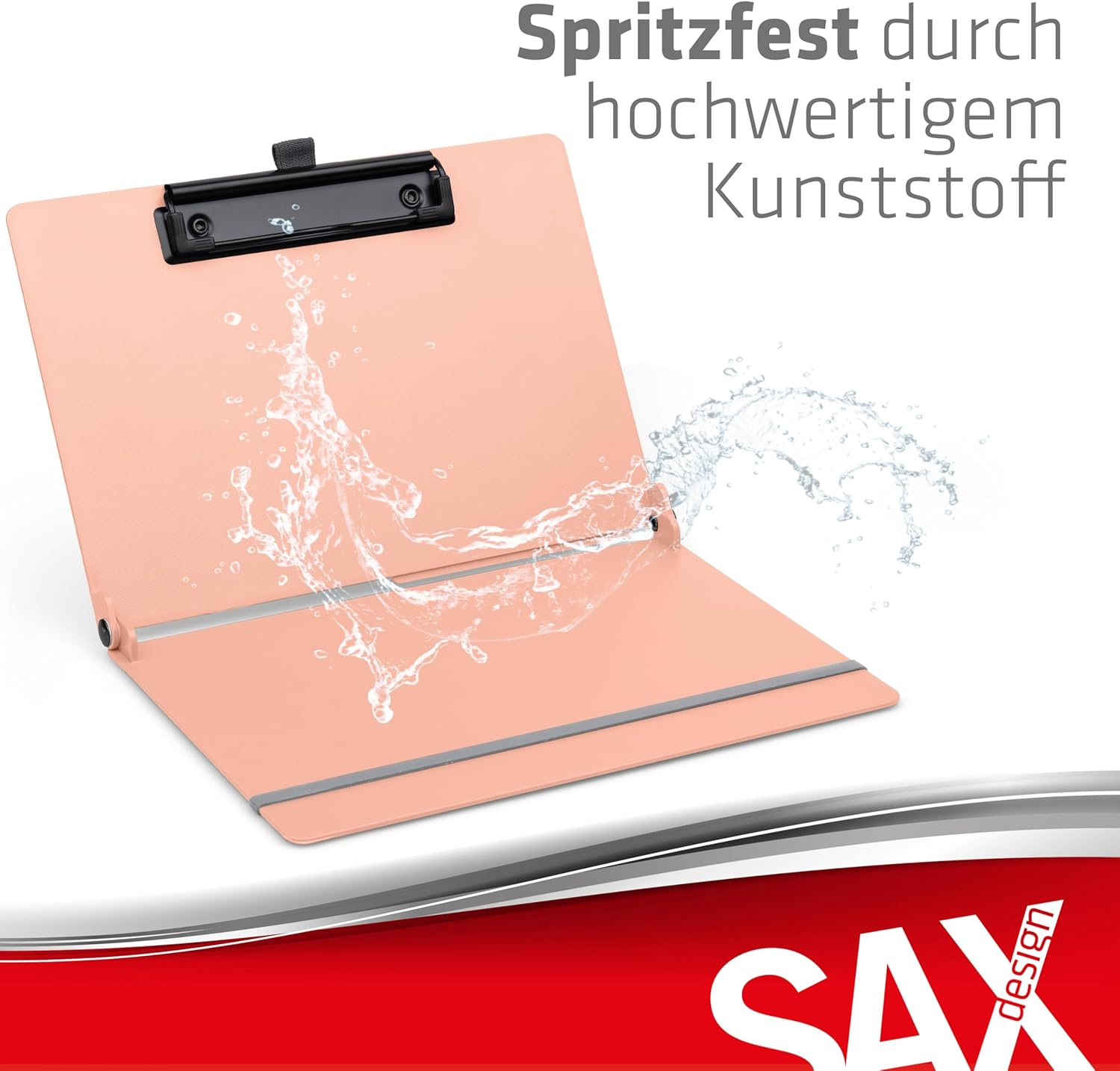 Sax Folding Clipboard Grapefruit Clipboard A4 to A5 Portrait and Landscape Format Ideal for Travel and Business Holds 30 Sheets Includes Elastic Closure Band and Pen Loop Durable & Shockproof