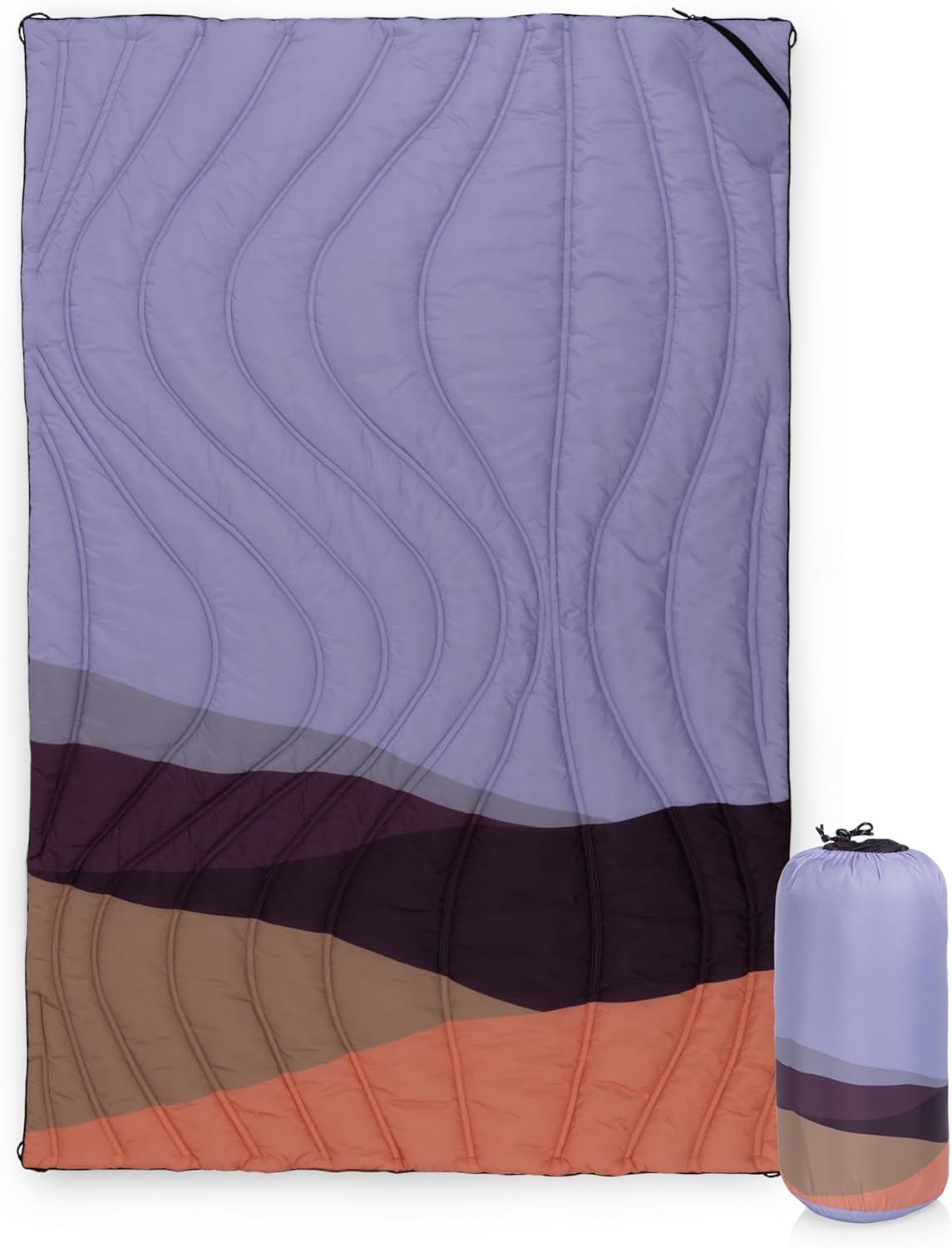 Picnic TIME Aura Outdoor Puffer Blanket, Water-Repellent Puffy Printed Picnic Blanket for Camping and Park, Large Cozy Outdoor Mat with Drawstring Bag, Corner Loops, and Pocket, (Sunset Desert)
